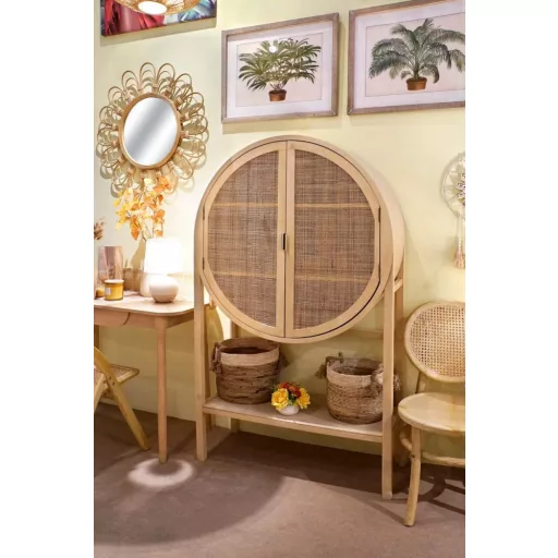 Szekrény, paulownia, mdf, 90x40x160, természetes