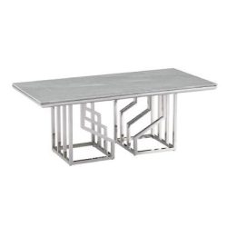Kávézó asztal, acél, üveg, 120x60x40, márvány