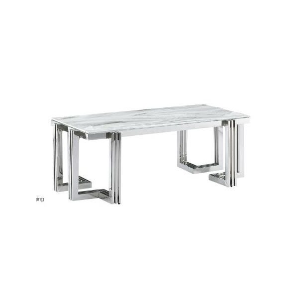 Ebédlő, asztal, acél, üveg, 180x90x76, márvány