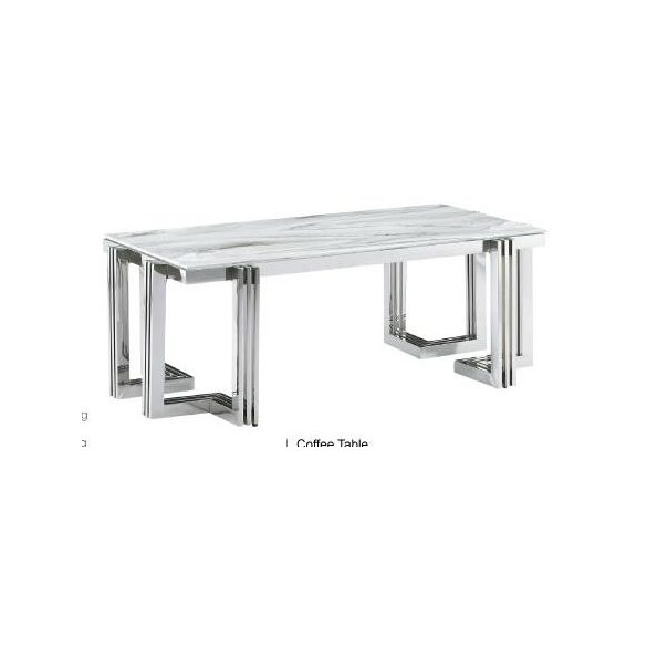 Kávézó asztal, acél, üveg, 120x60x45, márvány