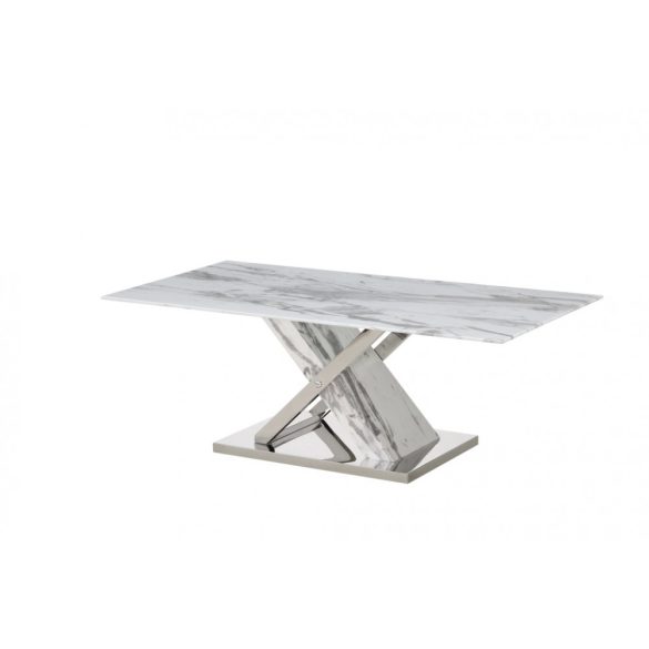 Kávézó asztal, acél, üveg, 120x60x42, márvány