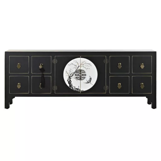 Tv-s szekrény fenyő mdf 130x24x51 keleti fekete 