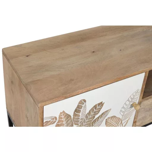 Tv-s szekrény mango fém 140x40x50 leveles fehér 