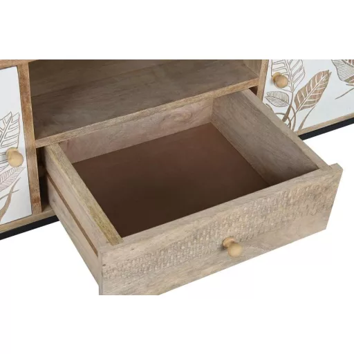 Tv-s szekrény mango fém 140x40x50 leveles fehér 