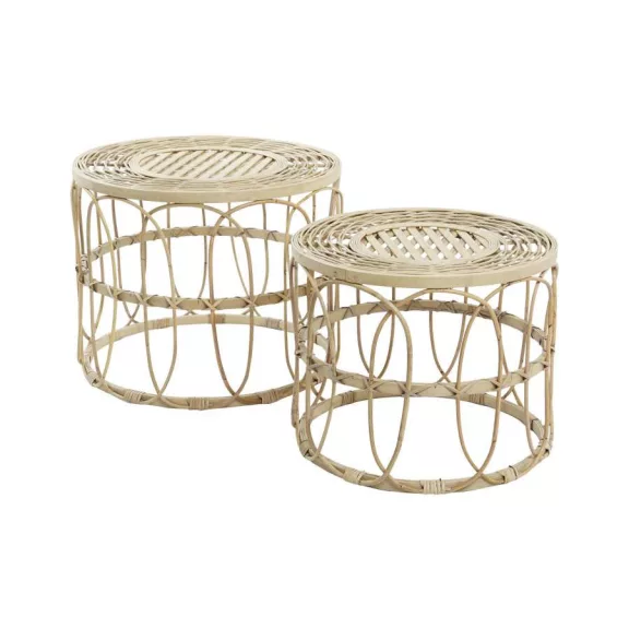 Asztal telefonos szett 2db-os rattan 50x50x40 természetes 