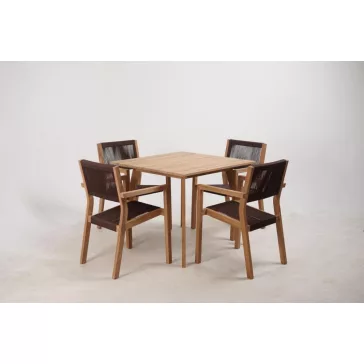   Asztal szett 5db-os tíkfa kötéllel 90x90x75 54x56x84 barna