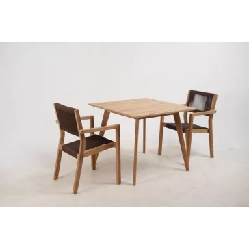   Asztal szett 5db-os tíkfa kötéllel 90x90x75 54x56x84 barna
