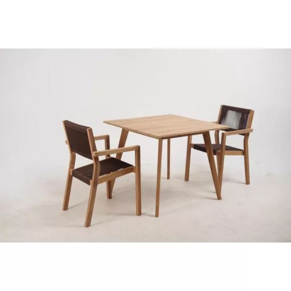 Asztal szett 5db-os tíkfa kötéllel 90x90x75 54x56x84 barna