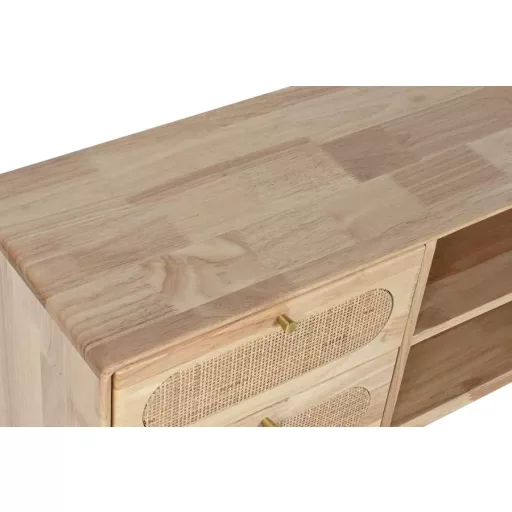 Tv-s szekrény gumifa, rattan, fém 120x30x48 cm natúr