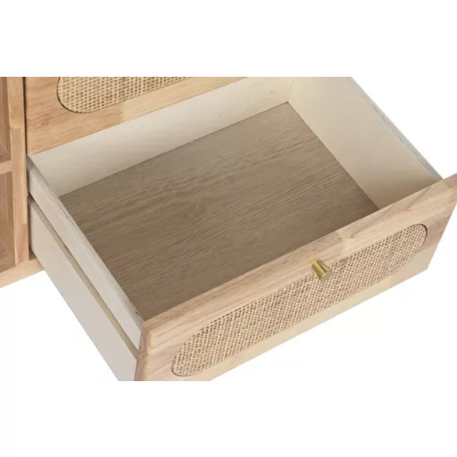 Tv-s szekrény gumifa, rattan, fém 120x30x48 cm natúr