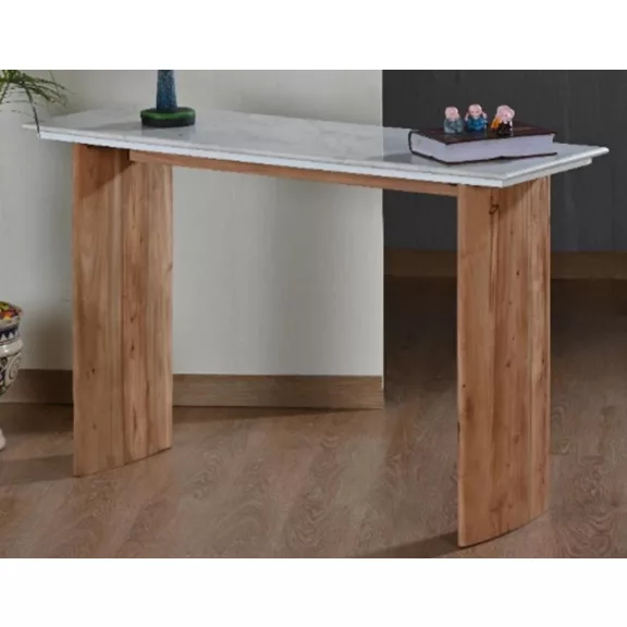 Konzol márvány, mangófa 120x38x77 cm fehér, barna