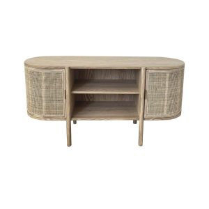 Tv-s szekrény gumifa, rattan 120x43,5x60 cm natúr