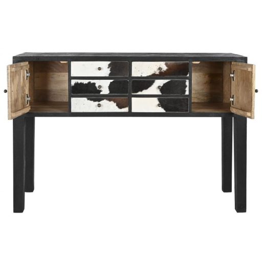 Konzol mangófa, bőr 135x40x94 cm fekete, fehér