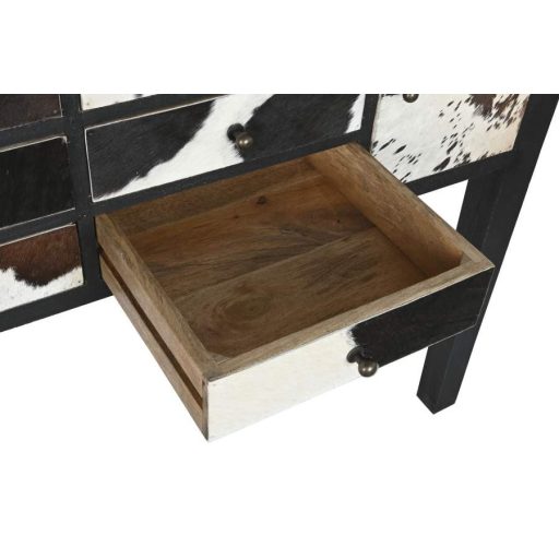 Konzol mangófa, bőr 135x40x94 cm fekete, fehér