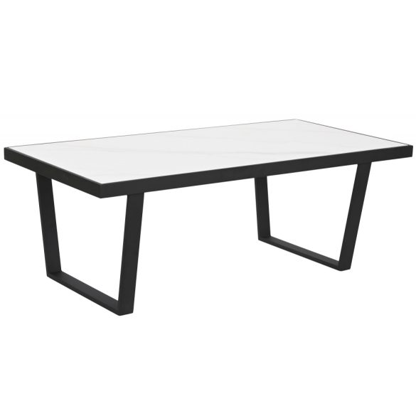 Dohányzó asztal fém, kő 120x60x43 cm fehér, fekete