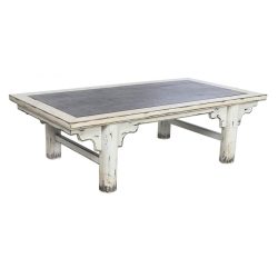   Dohányzó asztal tömörszilfa, rattan 167x90x50 cm fehér, natúr