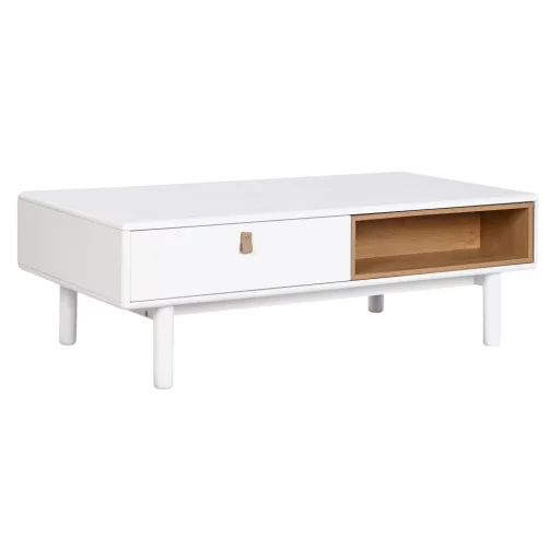 Dohányzóasztal mdf, poliuretán 120x60x40 cm fehér, natúr