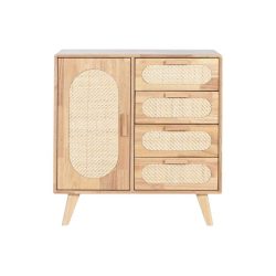 Tálalószekrény gumifa, rattan, fém 73,5x35x78 cm natúr