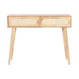 Konzolasztal gumifa, rattan, fém 100x30x78 cm natúr