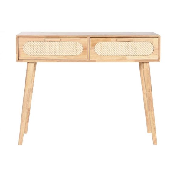 Konzolasztal gumifa, rattan, fém 100x30x78 cm natúr