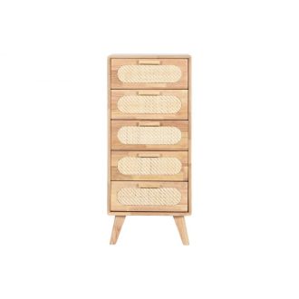 Fiókos szekrény gumifa, rattan, fém 40x30x93 cm natúr