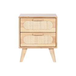 Éjjeli szekrény gumifa, rattan, fém 40x30x48 cm natúr