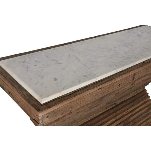 Konzol asztal újrahasznosított fa, márvány 138x45x87 cm barna, fehér
