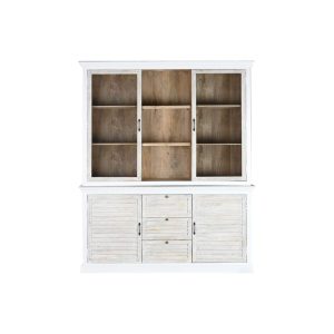Vitrin 3 fiókkal mangófa, üveg 180x45x220 cm natúr