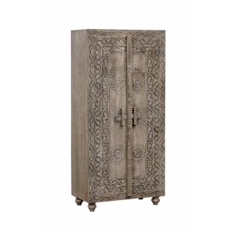 Szekrény faragott fa 85,5x47x180 cm világosbarna
