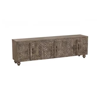 Tv-s szekrény faragott fa 200x40x61 cm világosbarna
