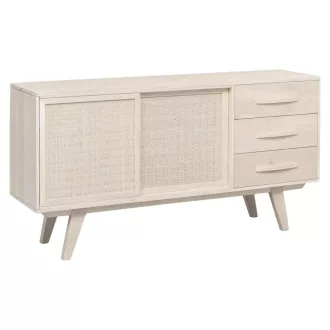Komód mangófa, rattan 155x40x80 cm törtfehér