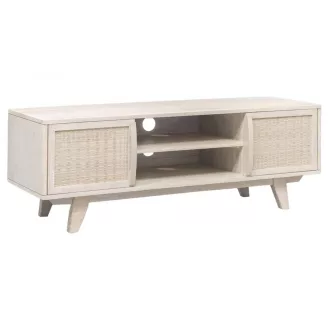 Tv-s szekrény mangófa, rattan 128x40x45 cm törtfehér