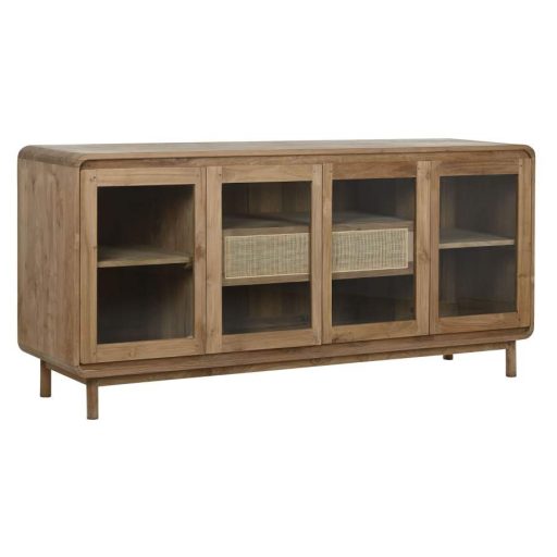 Komód teakfa, üveg 180x50x90 cm natúr