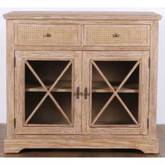 Komód fa, rattan 100x45x90 cm natúr