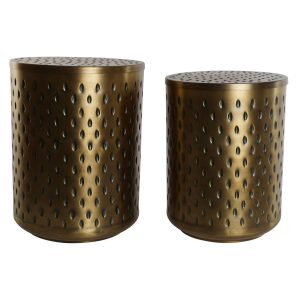 Mesita auxiliar set 2 metal 43x43x54 tapa dorado