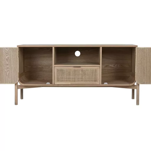 Tv-s szekrény lucfenyő, rattan 126x40x60 cm natúr