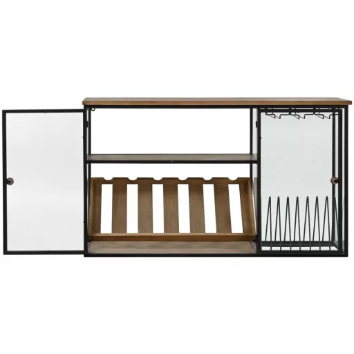 Palacktartó fém, üveg, fa 107x36x70 cm natúr, fekete
