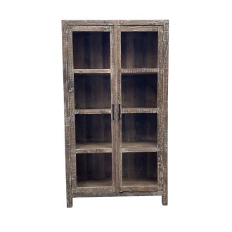 Vitrin újrahasznosított fa 100x40x180 cm fehér