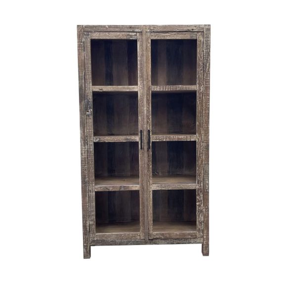 Vitrin újrahasznosított fa 100x40x180 cm fehér