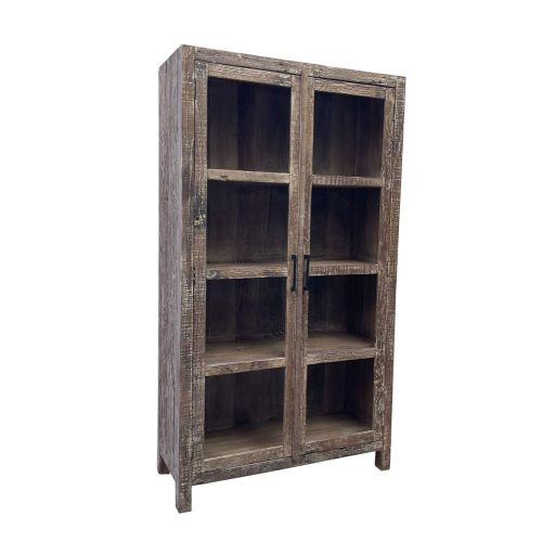 Vitrin újrahasznosított fa 100x40x180 cm fehér