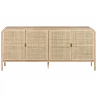   Natúr fenyőfa–rattan tálalószekrény – 180×40×82 cm