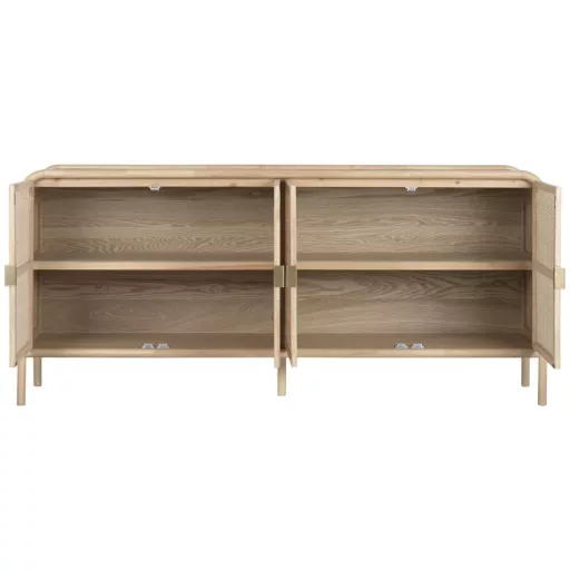 Natúr fenyőfa–rattan tálalószekrény – 180×40×82 cm