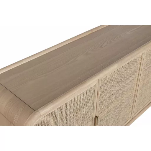 Natúr fenyőfa–rattan tálalószekrény – 180×40×82 cm