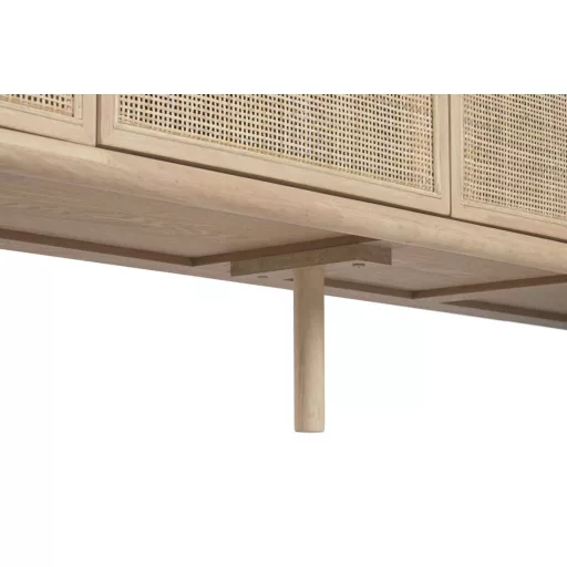 Natúr fenyőfa–rattan tálalószekrény – 180×40×82 cm
