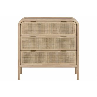 Natúr fenyőfa–rattan komód – 79×39×80 cm
