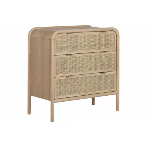 Natúr fenyőfa–rattan komód – 79×39×80 cm