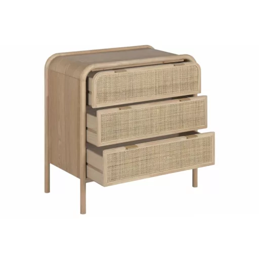 Natúr fenyőfa–rattan komód – 79×39×80 cm