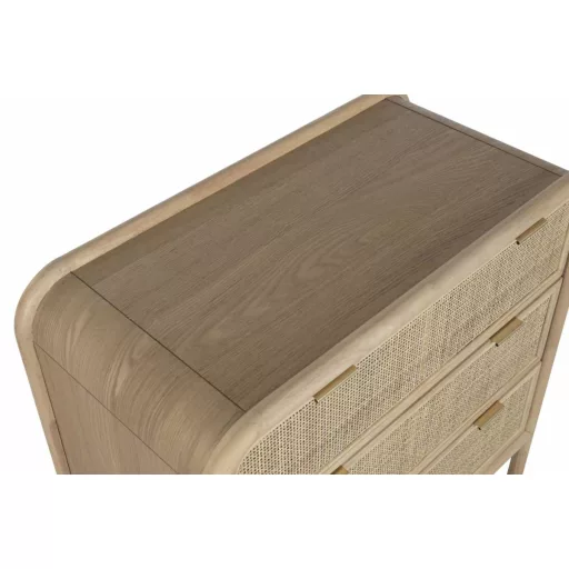 Natúr fenyőfa–rattan komód – 79×39×80 cm