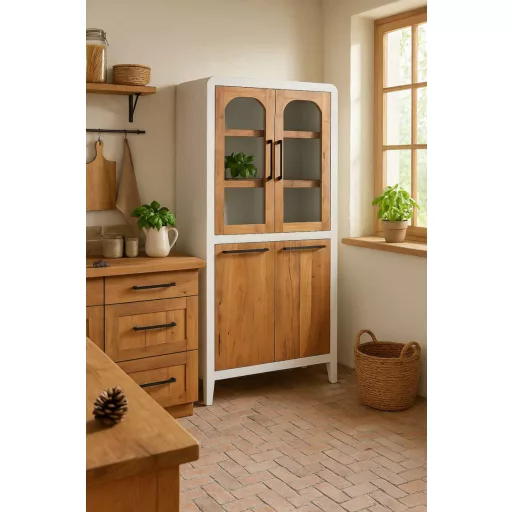 Vitrina madera reciclada 90x43x170 hormigon blanco