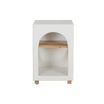   Modern fehér betonhatású fa lerakóasztal – 40×40×62 cm